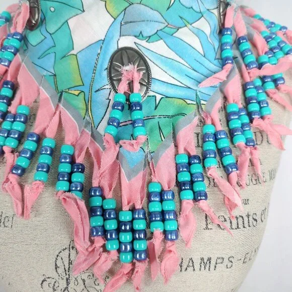 Vintage Neckerchief Western Bandana Pink Bead Medallion - Picture 3 of 7